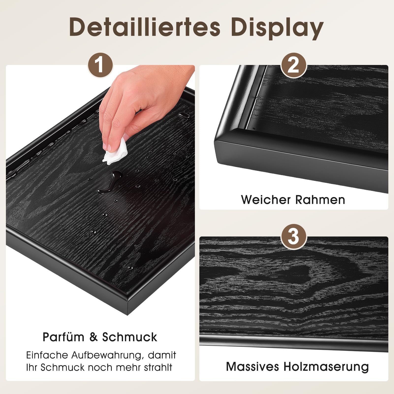 Set di 2 vassoi in legno, 40 x 30 cm e 25 x 18 cm, rettangolari, nero, vassoio da cucina per colazione, tè, caffè, per bagno, ristorante, hotel, caffè (2)