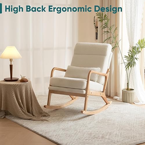 Miniatura 8 de JOYBASE Mecedora mecedora, silla mecedora para guardería, silla mecedora de enfermería, moderna y cómoda con respaldo alto para interiores, sala de