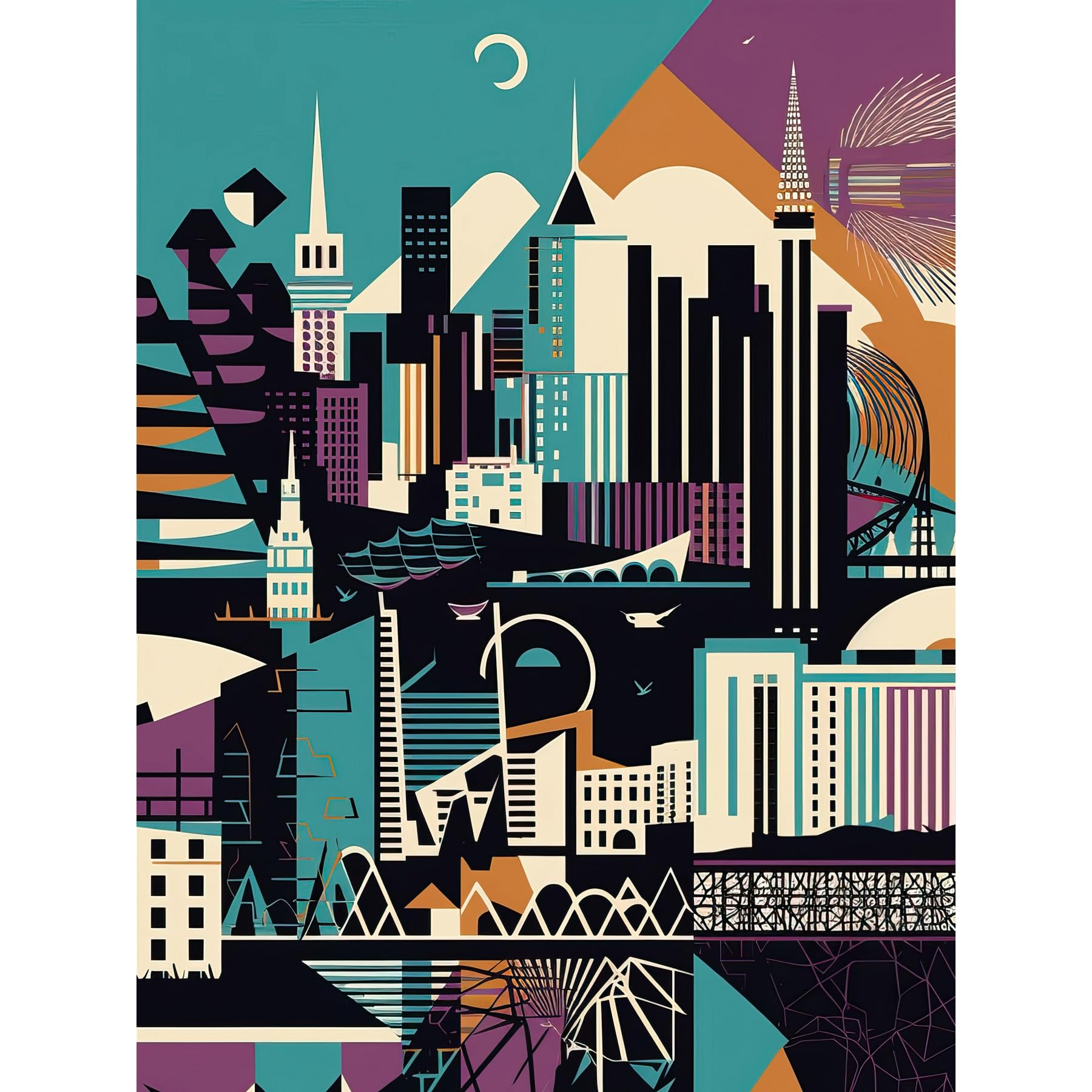 Artery8 Dundee City Modern Abstract Geometric Cityscape Large Wall Art Poster Print Thick Paper 18X24 Inch