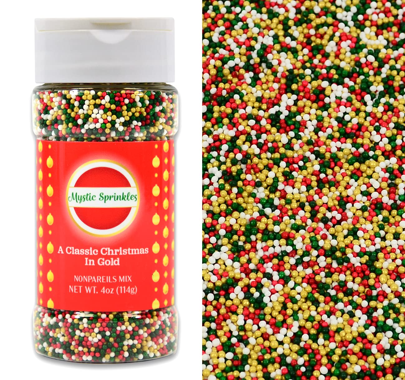 Mystic Sprinkles Christmas Holiday Sprinkle Mixes (A Classic Christmas in Gold Nonpareil Mix 4oz)