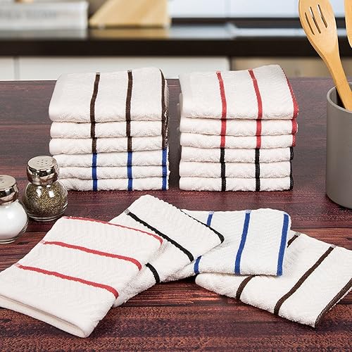 Lavish Home Juego de 8 toallas de cocina de algodón peinado, absorbentes con tejido de cheurón, paños de lavado para limpieza y secado (multicolor)
