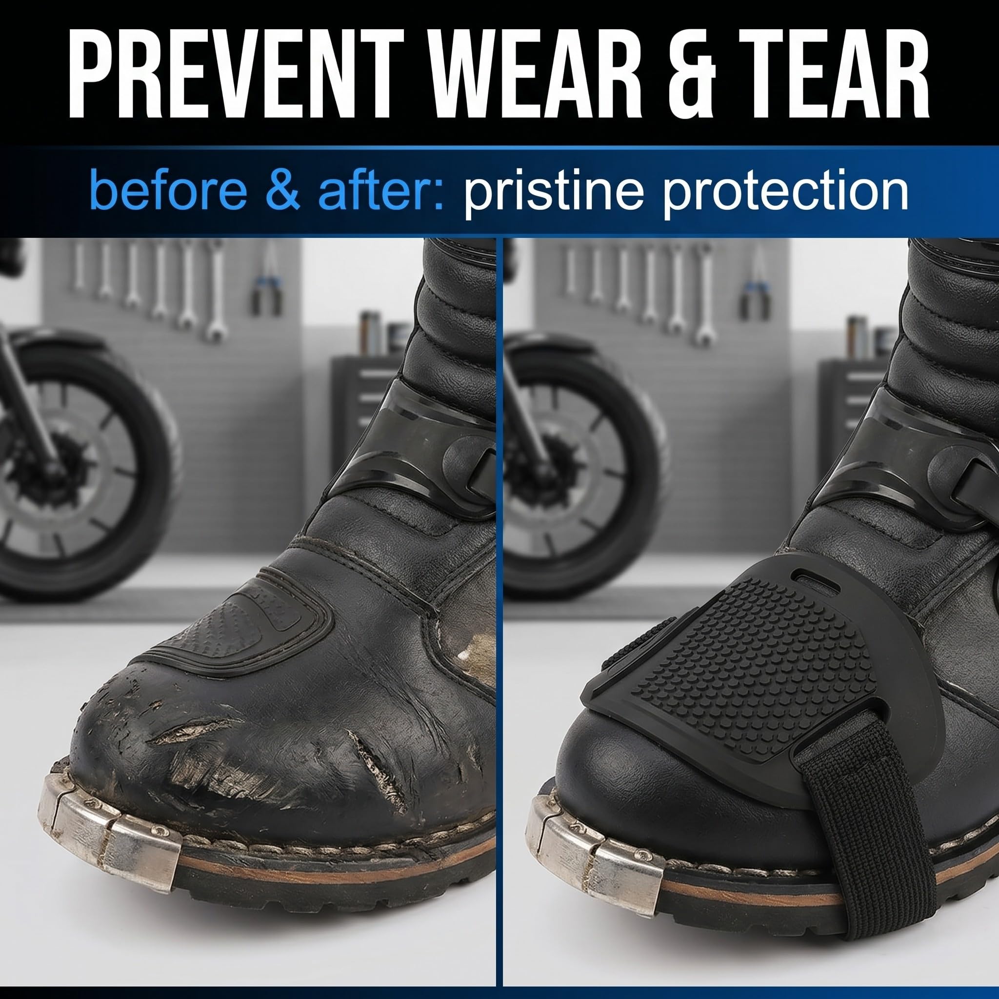 1 Copriscarpe Moto per Cambio Marce, Protezione Scarpe Moto Salvascarpe Universale, Accessorio Moto per Protezione Piedi, in Nero, Ideale per Motociclisti