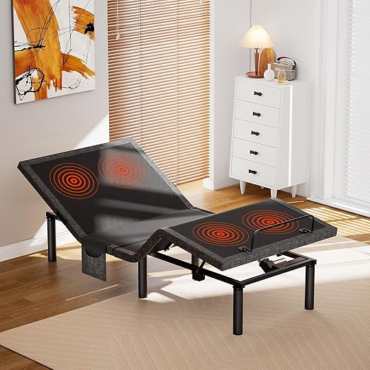AMADA HOMEFURNISHING Adjustable Bed Frame with Massage, Twin XL Adjustable Bed Base with 4 USB Ports & Under-Bed Night Light, Head & Foot Incline, Electric Bed Frame with 4 Height Options, 01B-TXL1