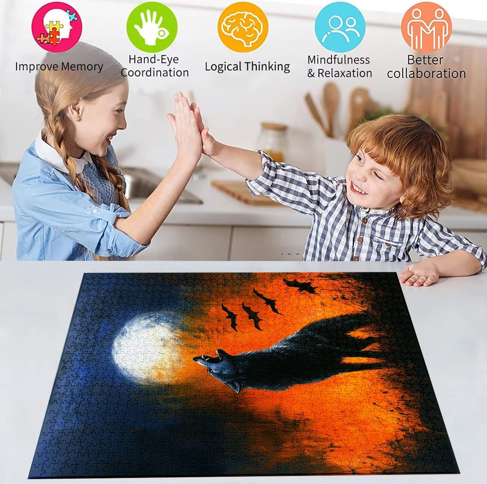 Puzzle 2000 Pezzi, 3 4 5 Anni Puzzle Luna 6 7 8 Anni Giochi Educativi Sostenibili Con Motivi Per Adulti Da Gioco in Legno Di Alta Qualità Jigsaw Lupo per Gioco Familiare, 2026 Regalo Natale H-6395