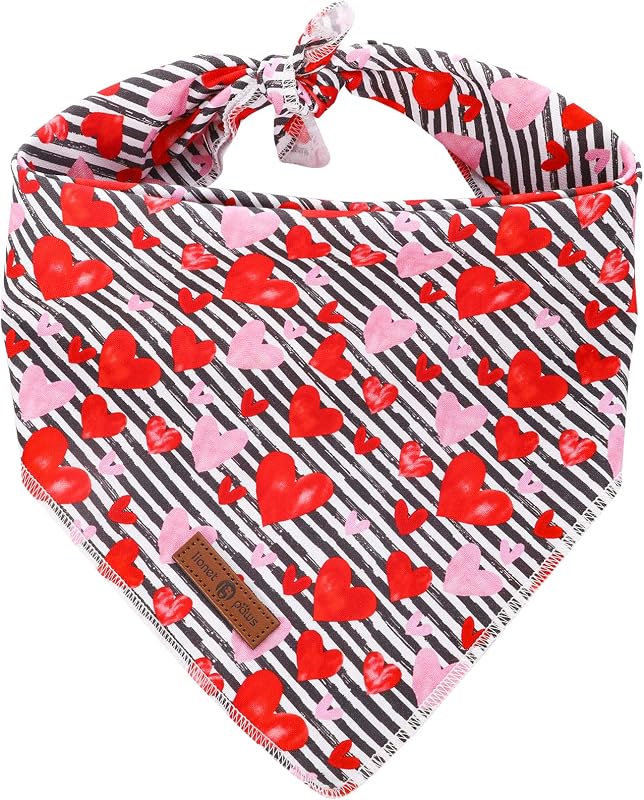 Bandana para Cães de Algodão com Estampa de Corações de Dia dos Namorados lionet paws – Tamanho Grande