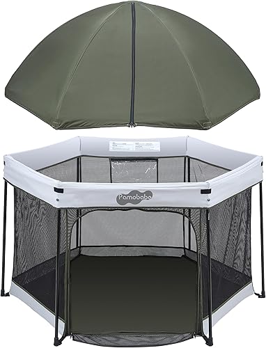 Pamo Babe Baby Playpen with Sun Protection Canopy - Indoor & Outdoor Play Yard for Babies and Toddlers - Baby Tent with Zipper Door