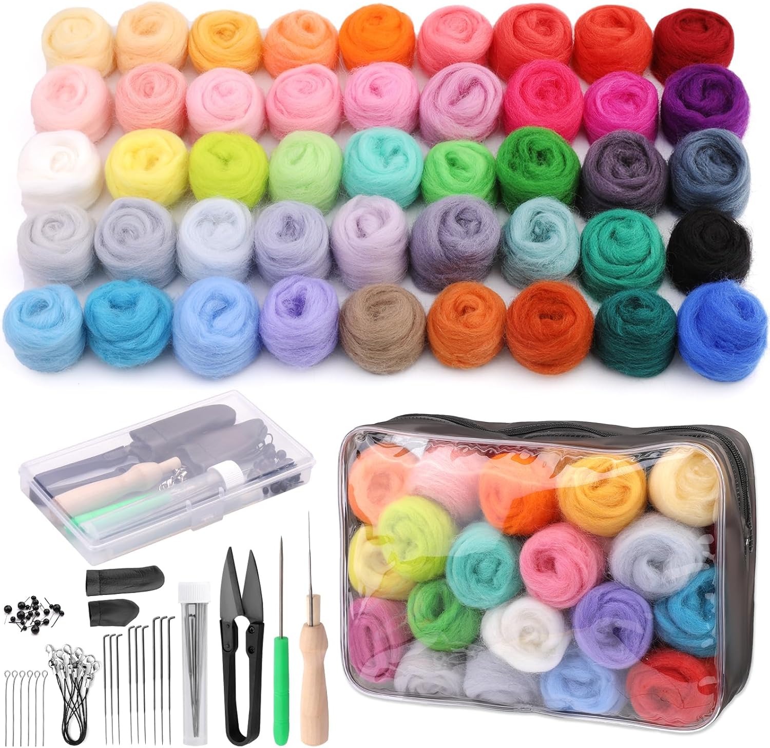 SOCNITC 70 Colors Needle Felting Kit, Wool Felting Kit for Beginner, Felting Needles Wool Roving Needle Felting Supplies with Needle Felting Tools for DIY Animals Handmade Crafts Decoration