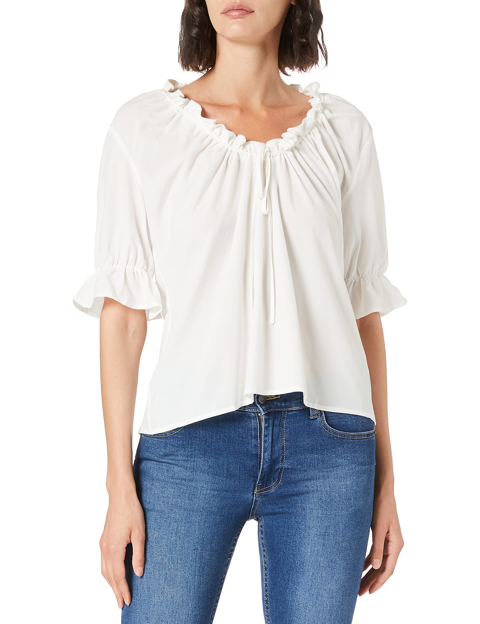 NA-KD Drawstring Neck Blouse, White, EU 42