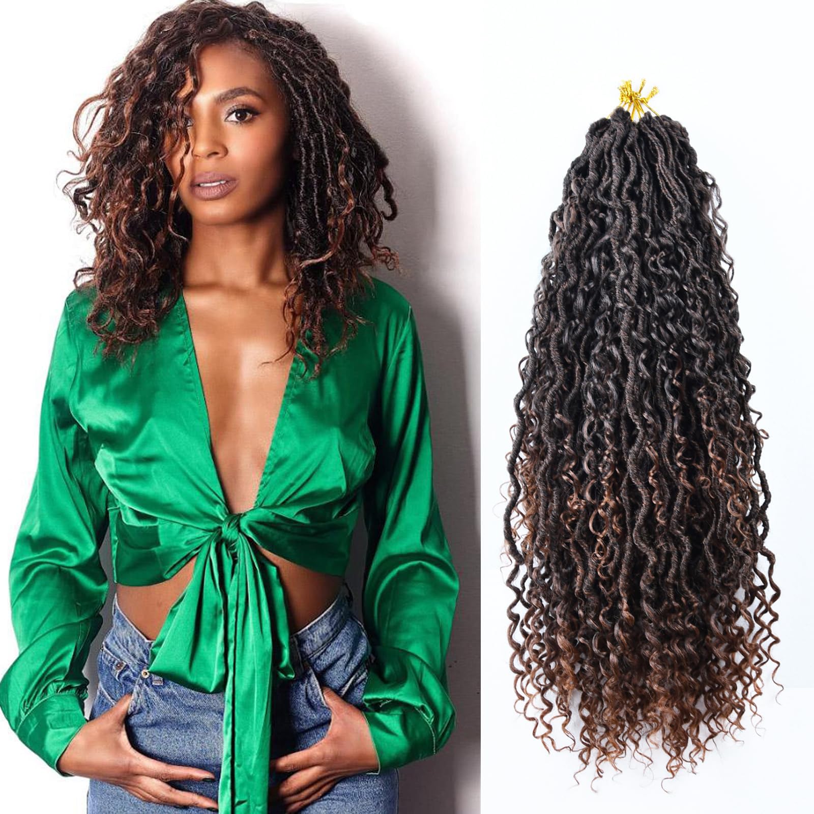 8 Packs Goddess Locs Crochet Hair for Black Women, Pre-looped Boho Faux Locs with Curly Ends Long River Crochet Hair for Black Women Hair Extensions(