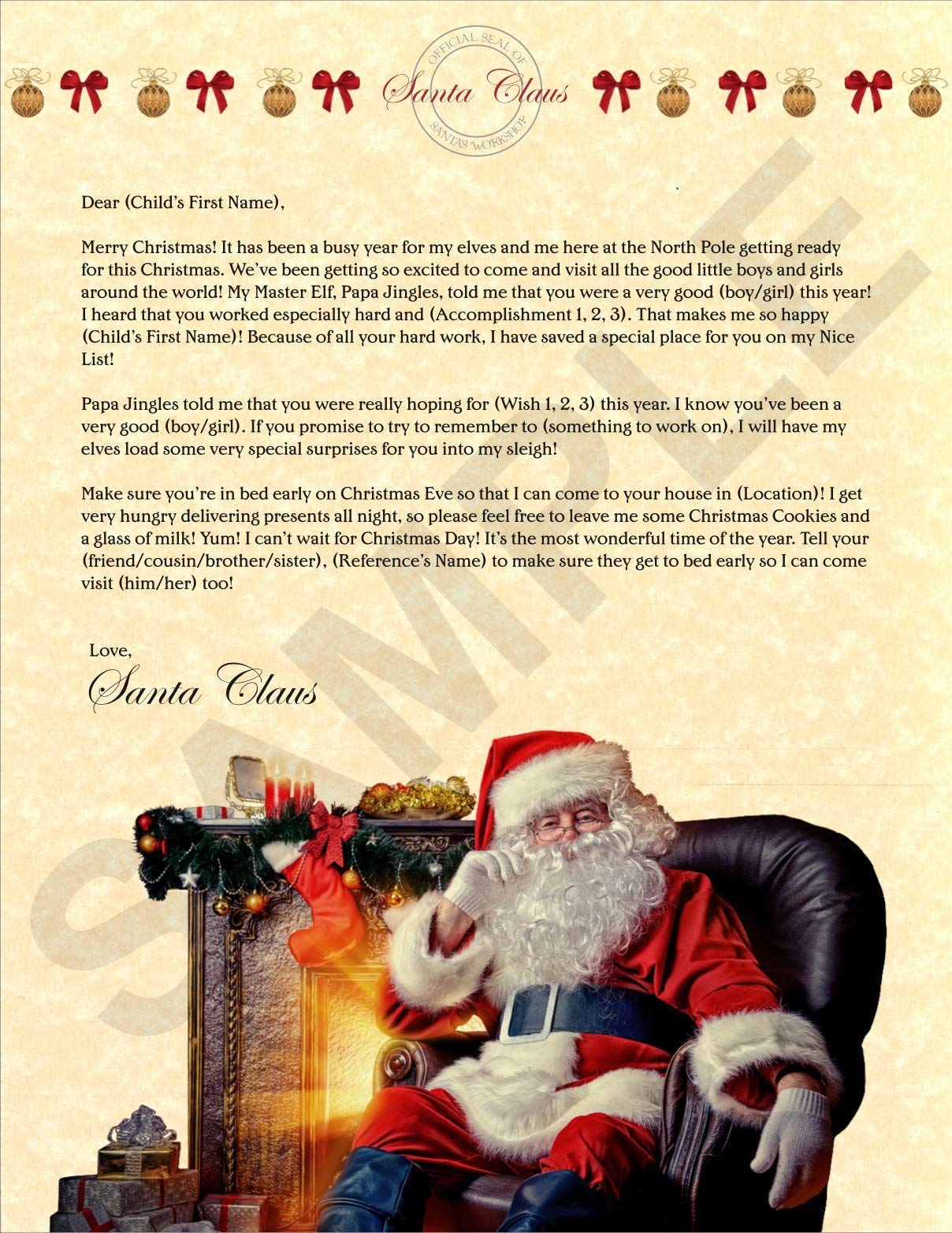 Buy North Pole Letters Personalized Christmas Letter From Santa Claus 
