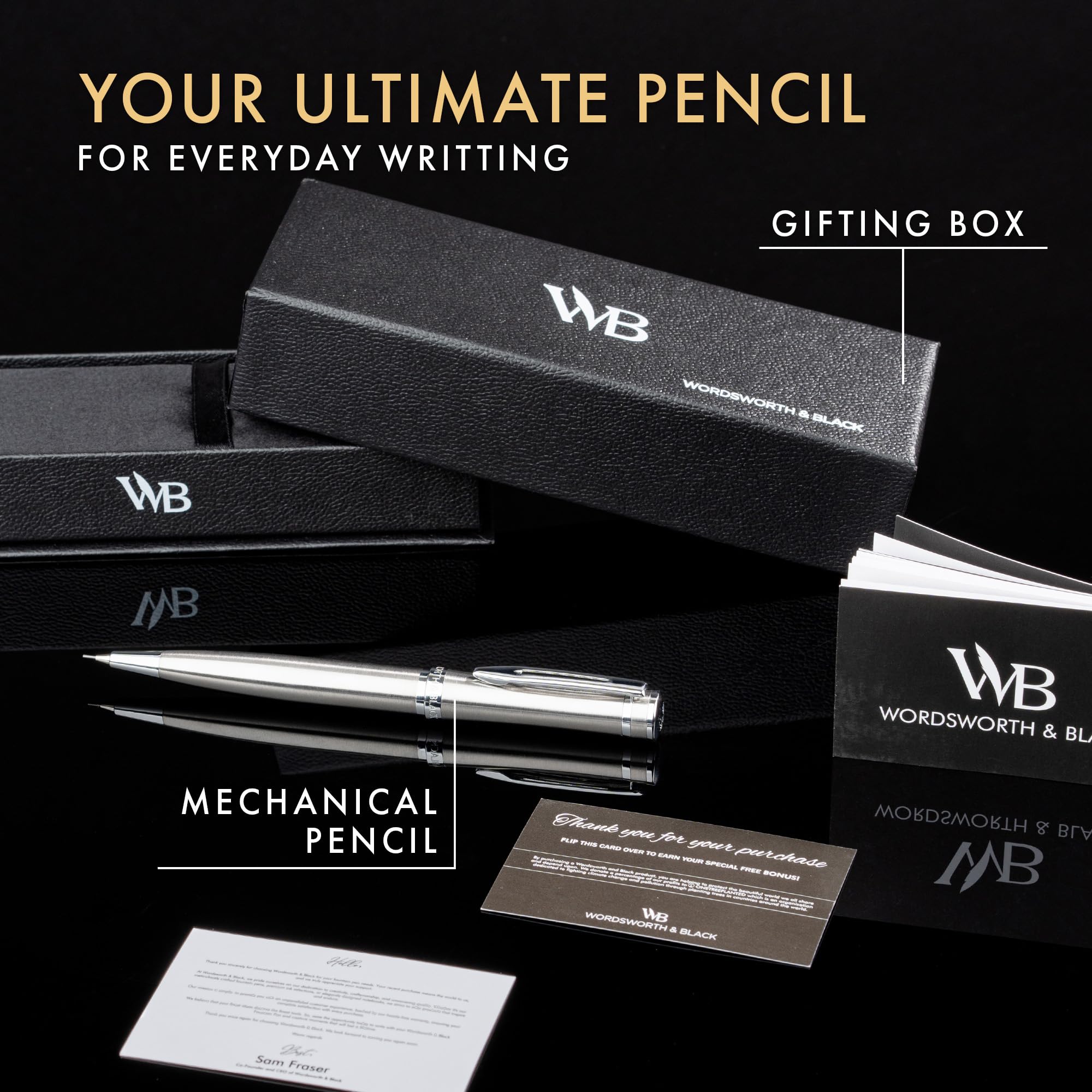 Wordsworth and Black Mechanical Pencil Graphite Lead- Stunning Luxury Metal Pencil, Silver Chrome Finish, 0.7mm Led - Image 3