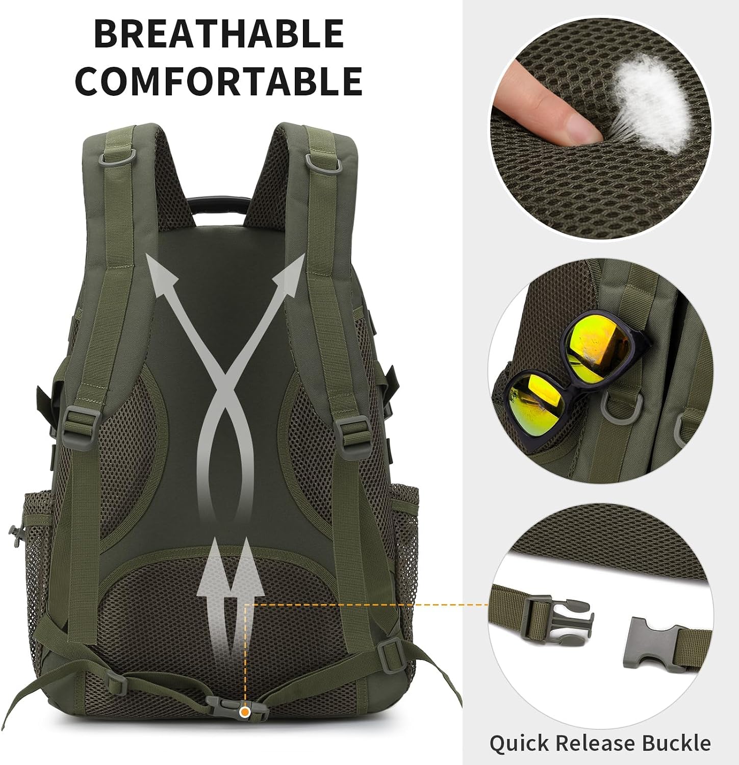 HUNTVP Military Tactical Backpack 40L Large Army 3 Day Pack Molle Bag Backpacks WR Hunting Rucksack (Army Green)