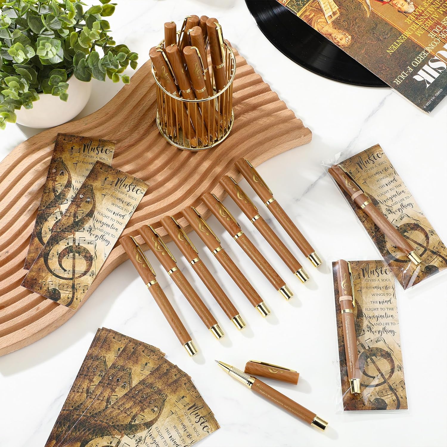 30 Sets Music Party Favors for Students Inspirational Pen with Bookmarks Awards for Choir Students Teacher Music Lover Classroom Musician Studio Club (Wood Grain) - Image 5