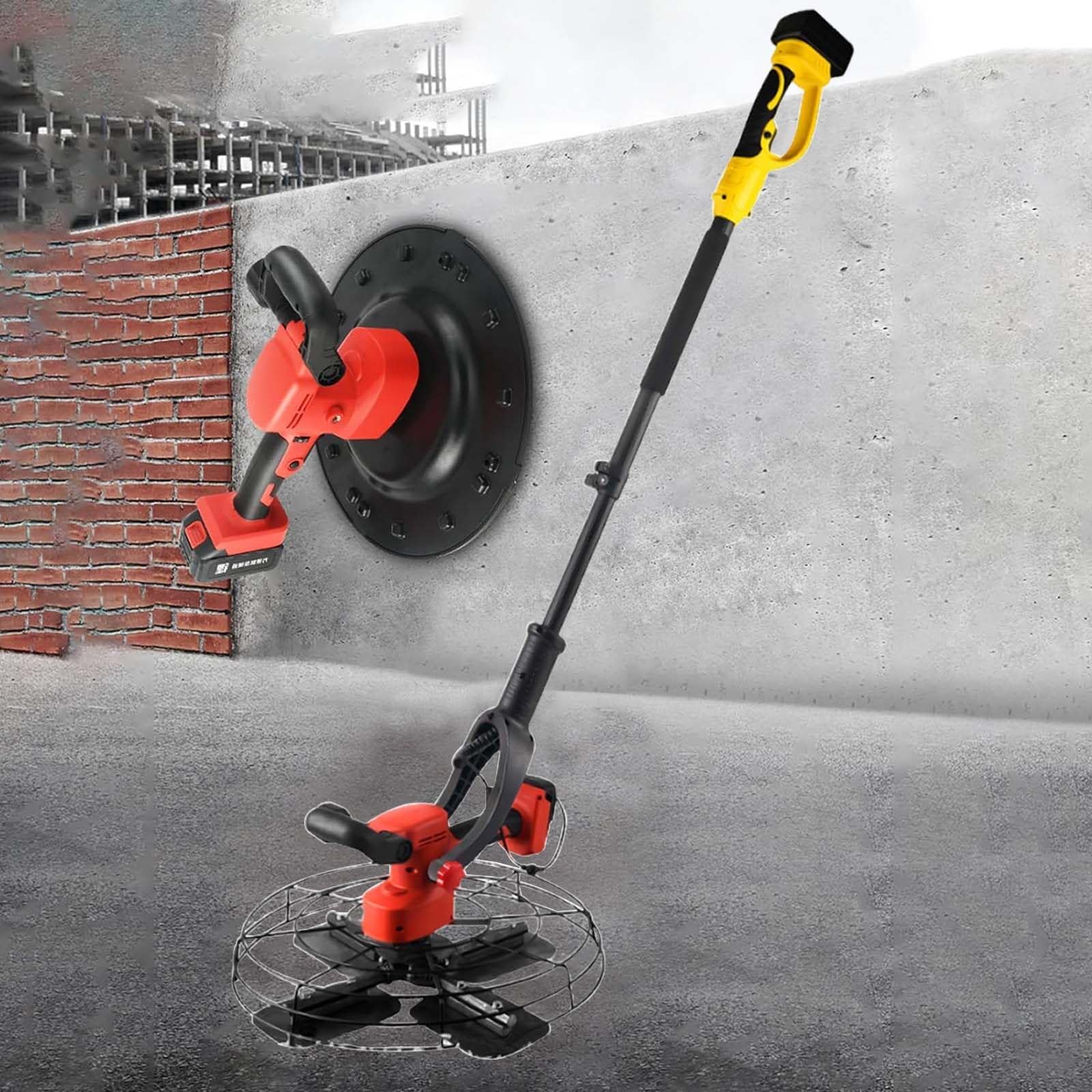 Intonacatrice Elettrica Portatile, 40-300 Giri/Min Regolabili, Levigatrice per Pareti, Levigatrice per Pavimenti E Pareti, con Asta di Prolunga + Lama da 45 Cm 30000mah