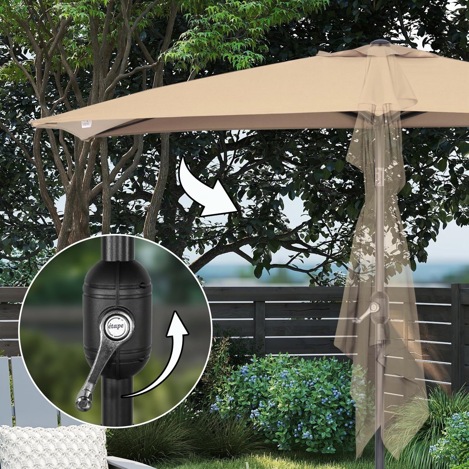 Angel Living Demi-Parasol Carré de Jardin, 2.5 x 1.3 m, Toile Anti-UV, Réglage de la Manivelle, Inclinable des Deux Côtés, pour Balcon, Terrasse, Extérieur