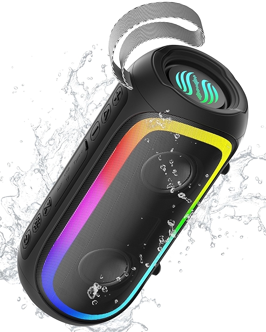 便携蓝牙音箱 IPX6防水 20W高清立体声 深沉低音 12小时续航 蓝牙5.2 彩色灯光适用手机平板电脑家用户外派对