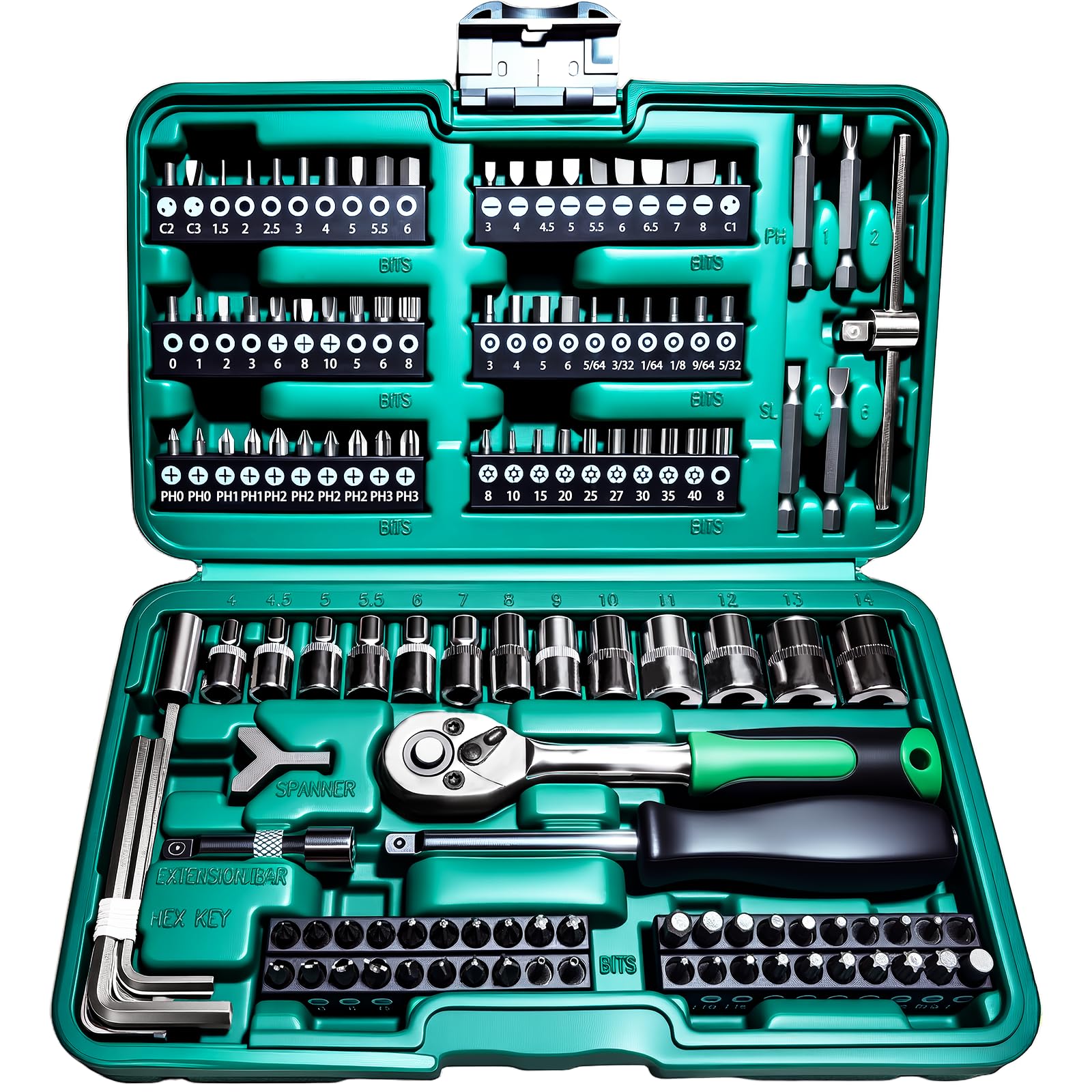 130 Pieces 1/4 Inch Drive Socket Ratchet Wrench Set, Mechanic Tool Set, with Bit Socket S…