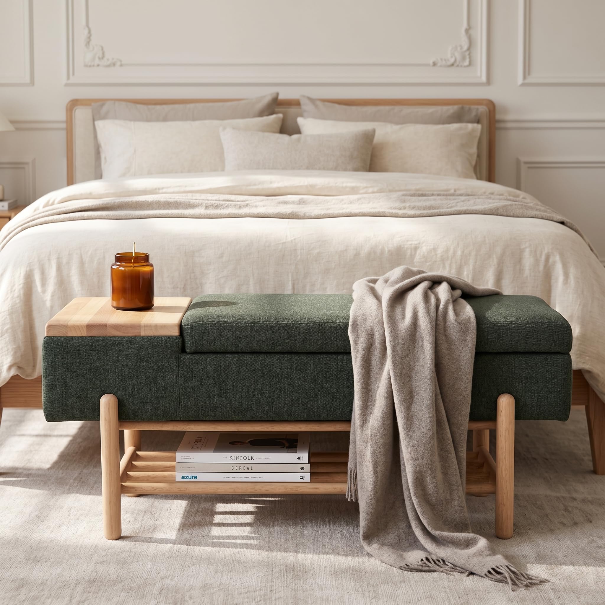 ROCITY Green Linen Storage Bench