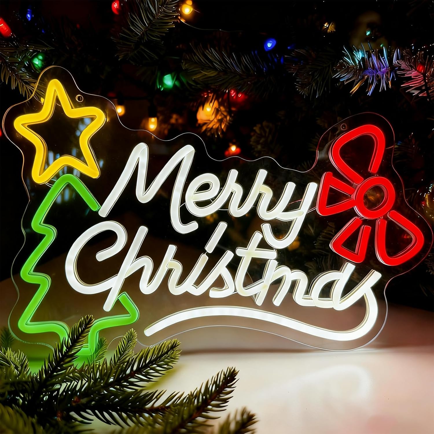 Merry Christmas Neon Sign Dimmable Christmas Neon Lights Xmas Wall Decor USB Powered Led Lights Xmas Party Bar Pub Club Winter Holiday Home Living Window Bedroom Festival Gift Decorations