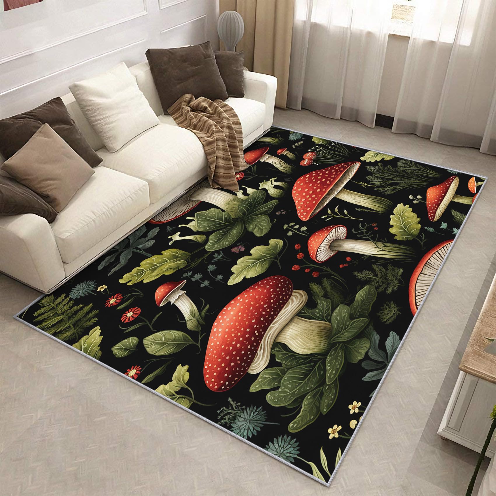 Tapis Champignon Botanique 180x240 cm Moquette Moelleuse pour Chambre d'Enfant