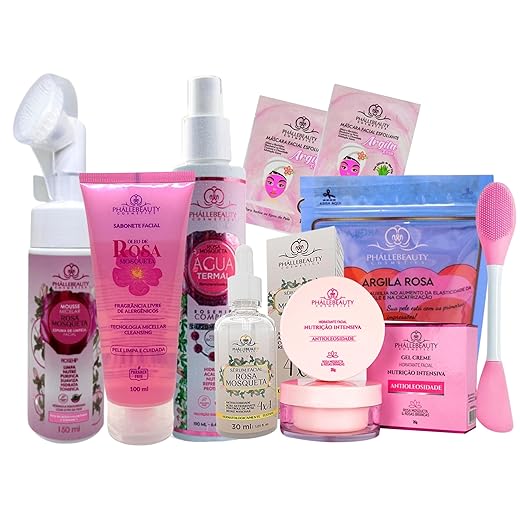 Kit Limpeza de Pele Presente Completo Rosa Mosqueta Skincare Cuidados Faciais Skin Care Limpeza Facial com 9 Itens