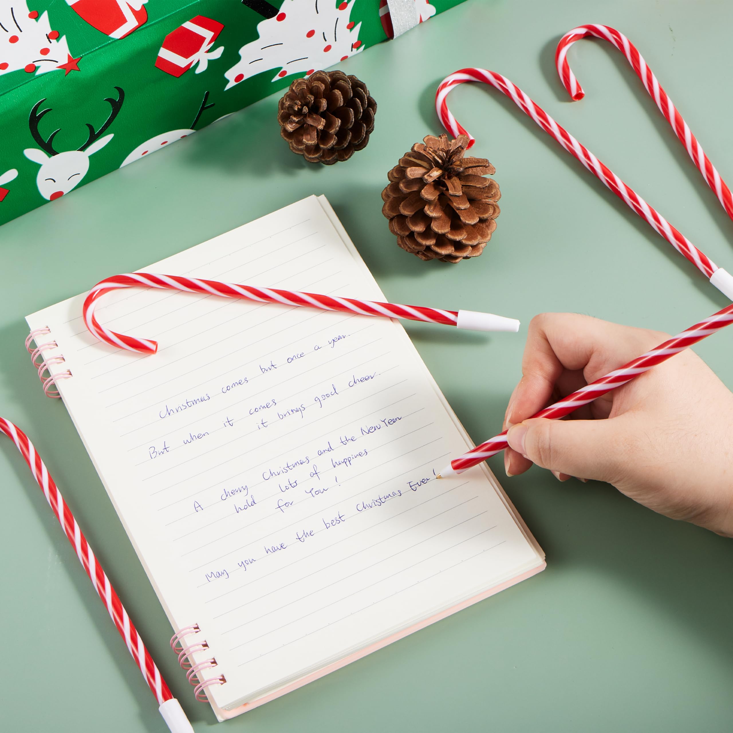 JOYIN 24 penne a sfera a forma di bastoncino di zucchero di Natale, regalo per bambini, penne natalizie per calza di Natale, regali per insegnanti, studenti, forniture per aule, premio di carnevale,