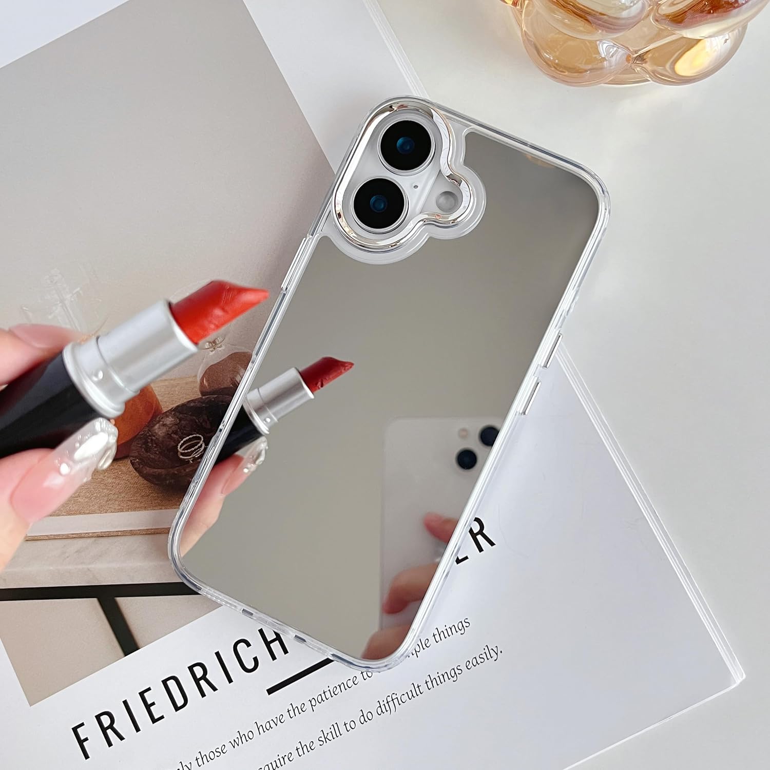 ZTOFERA Mirror Case for iPhone 16, Mirror for Girls Women Makeup, Cute Glossy Hard Back+Clear Soft TPU Bumper Slim Fit Anti-Drop Shockproof Protective Case for iPhone 16 - Image 6