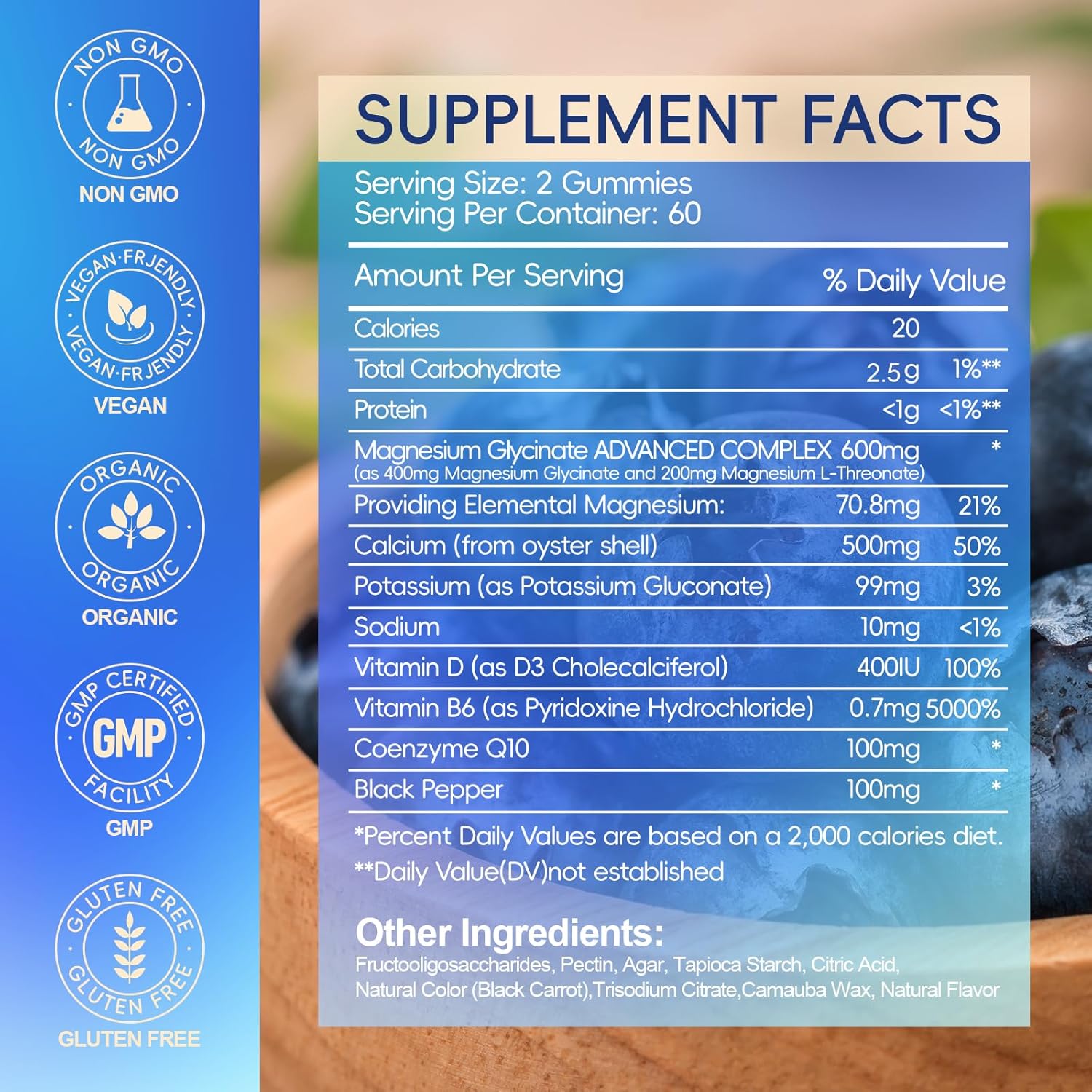 Magnesium Glycinate Gummies 600mg, Chewable Sugar Free Potassium Magnesium Gummies with Manganese Glycinate, Vitamin D, B6, and CoQ10 for Calm Support & Sleep for Adults, 60 Days Supply - Image 5