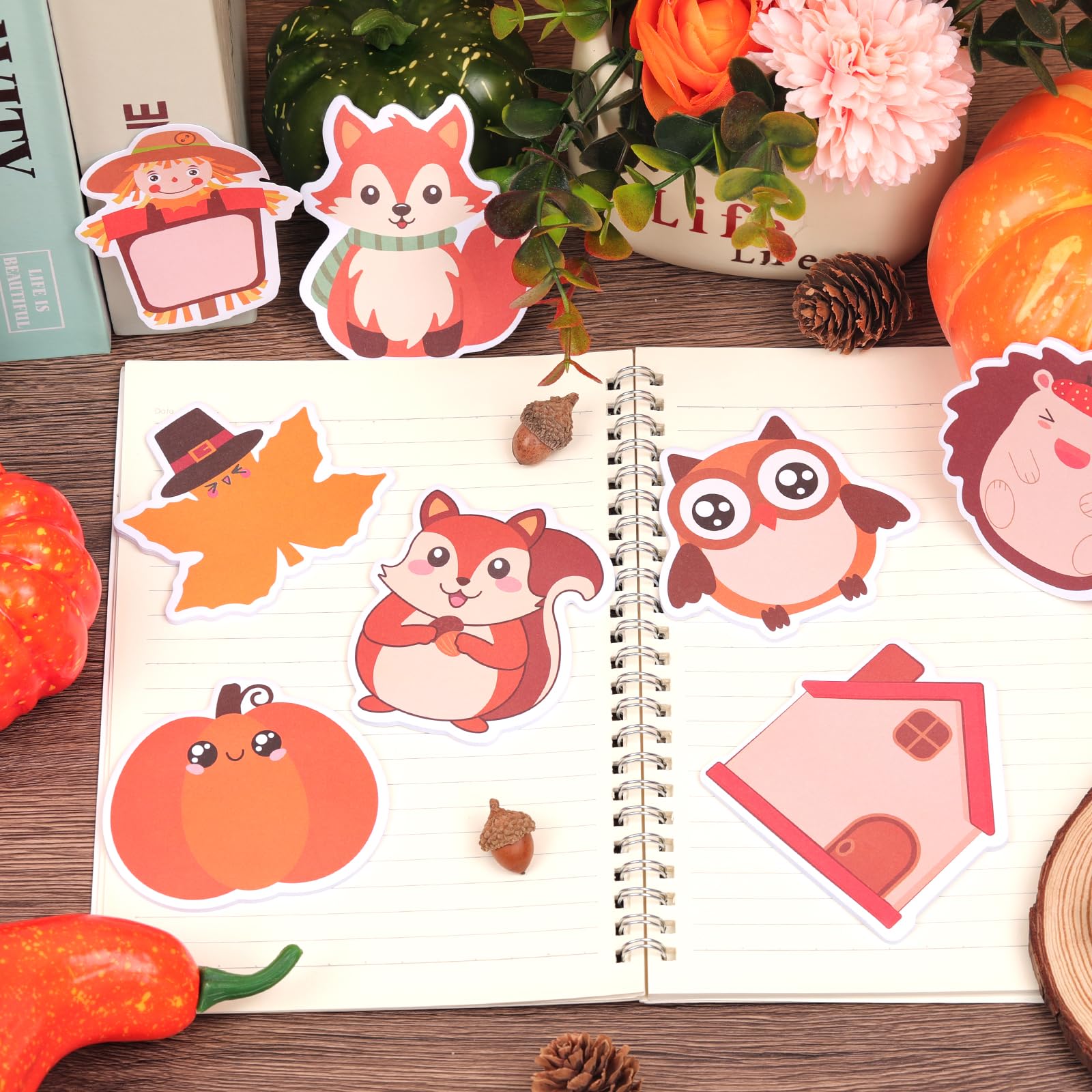 60 Packs Fall Sticky Notes - Maple Leaf & Pumpkin Theme Memo Pads For Autumn Office Supplies