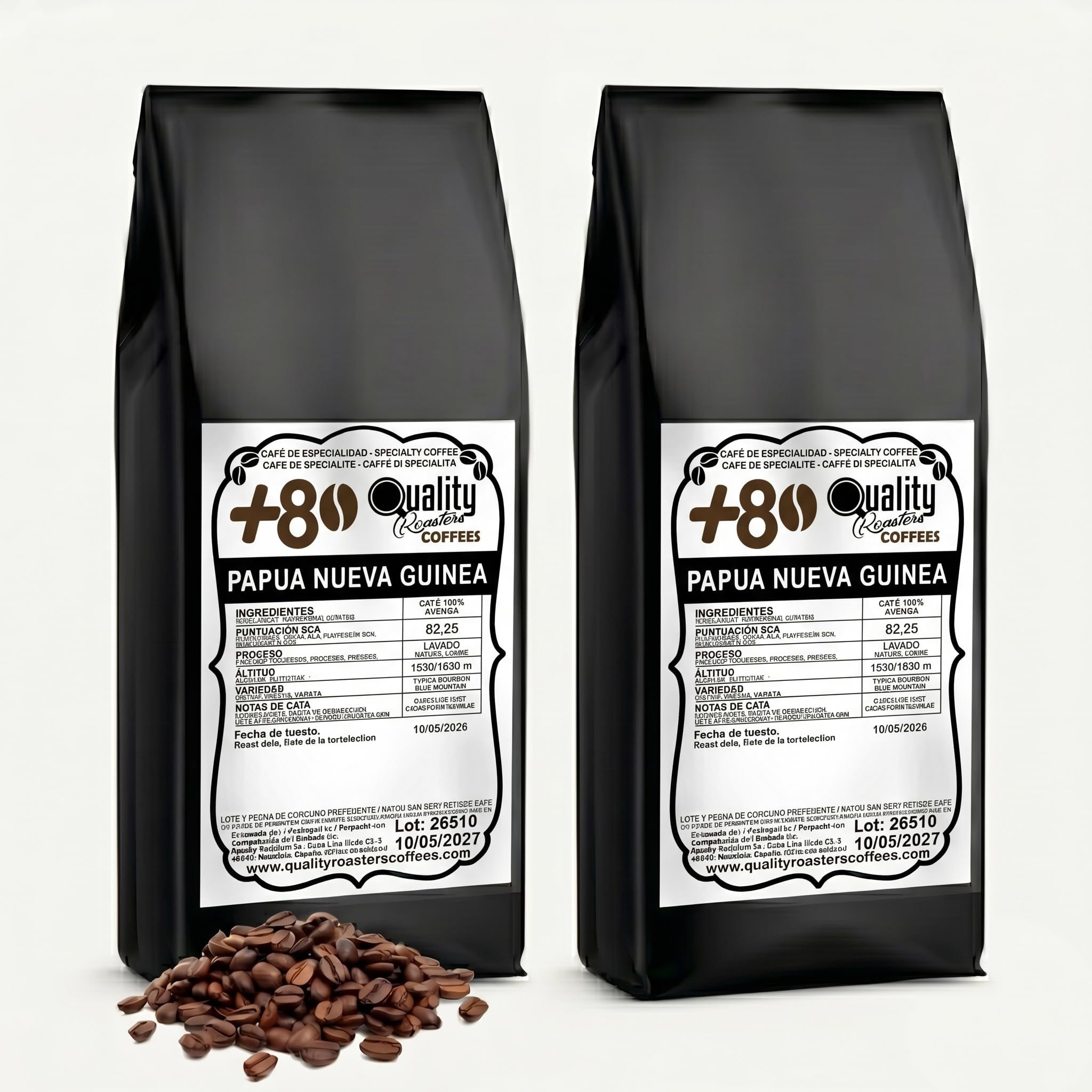+80 Coffees by Quality Roasters. Café 100% Arábica de Especialidad origen Papúa Nueva Guinea. Tostado artesanalmente. Tueste Medio. (2000 Gr)