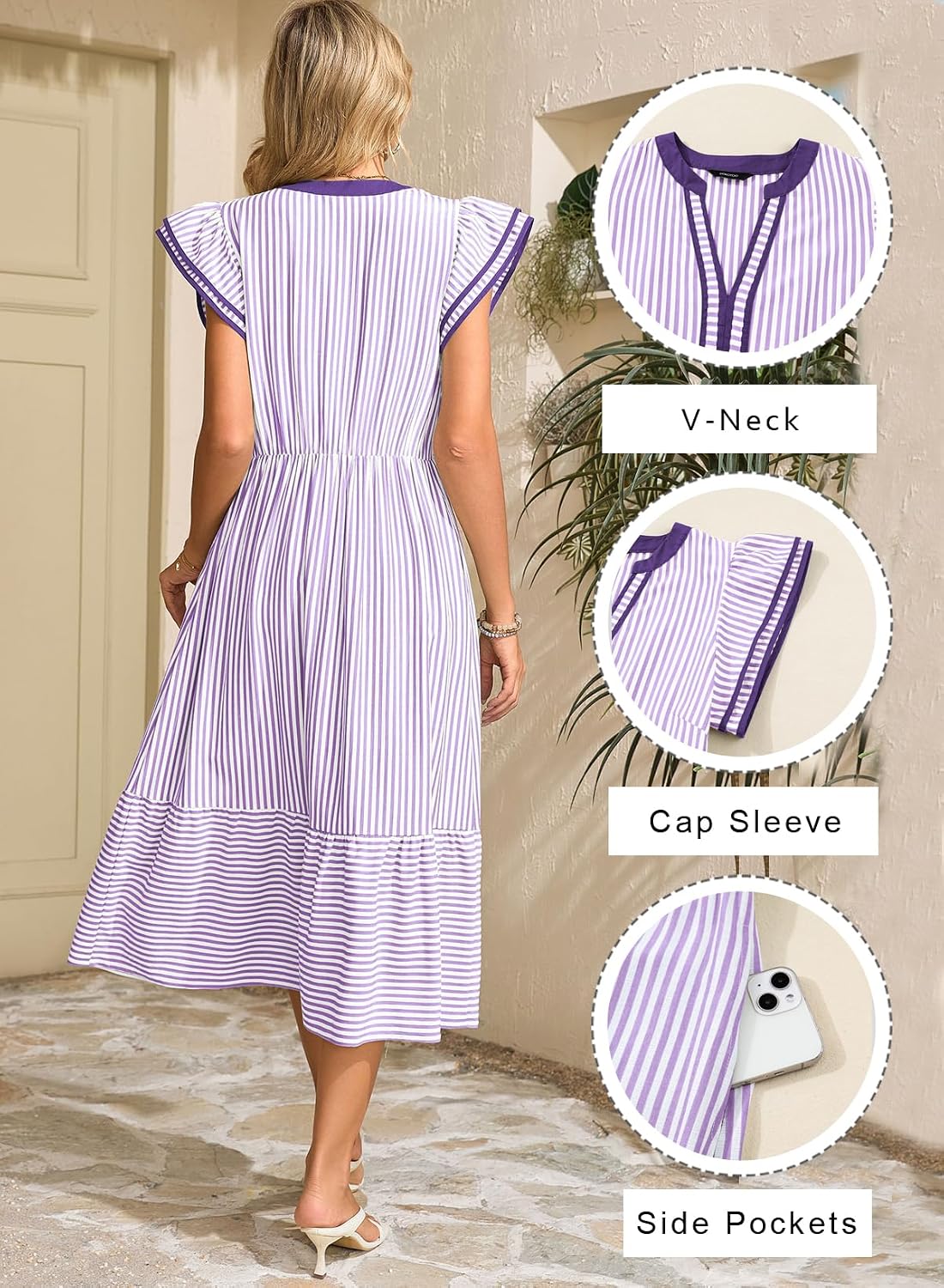 Dokotoo Womens Dresses 2026 V-Neck Cap Sleeve Empire Waist Dress