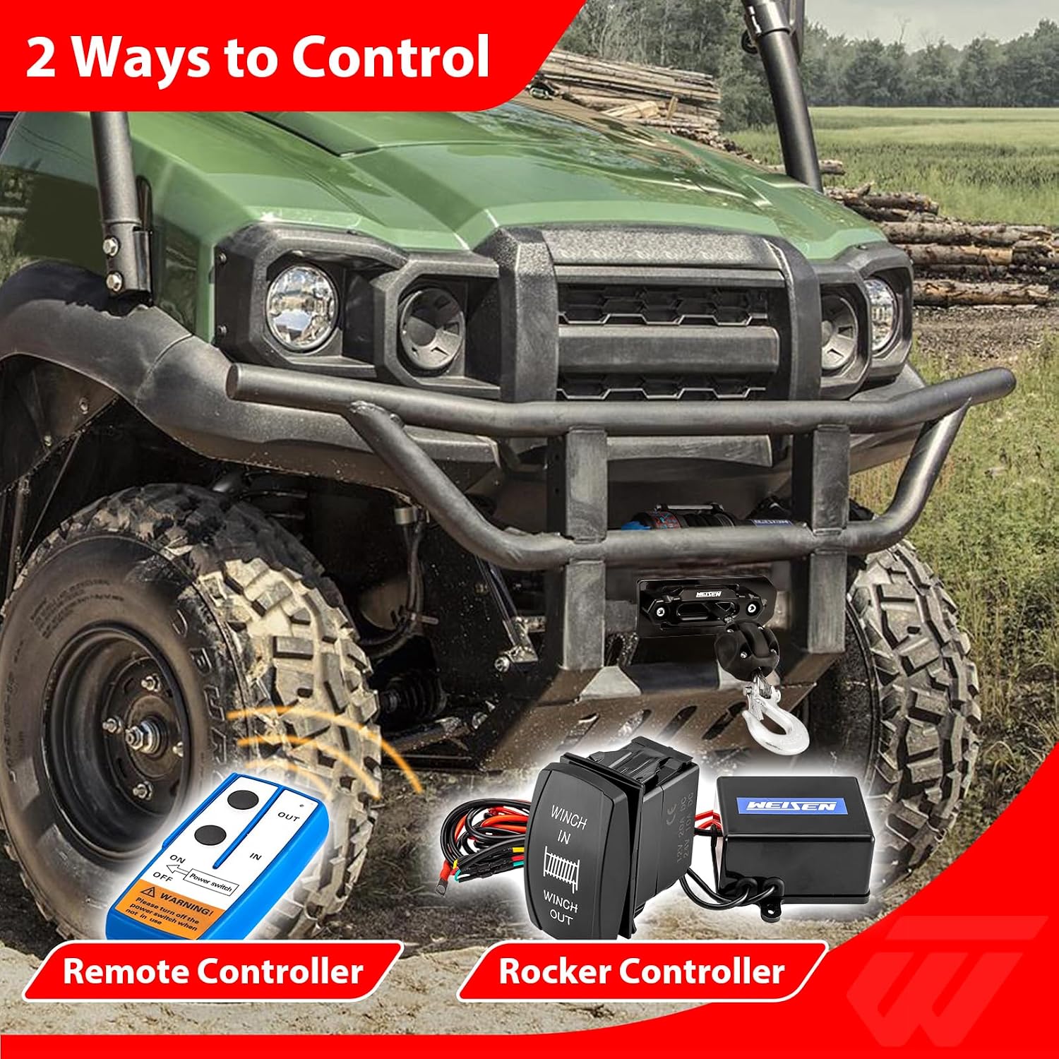 WeiSen 4500lb Electric Winch Kit with Winch Mount and Rocker Switch Compatible with Kawasaki Mule SX 2017-2026, with Synthetic Line Hawse Fairlead Hook and Line Stopper