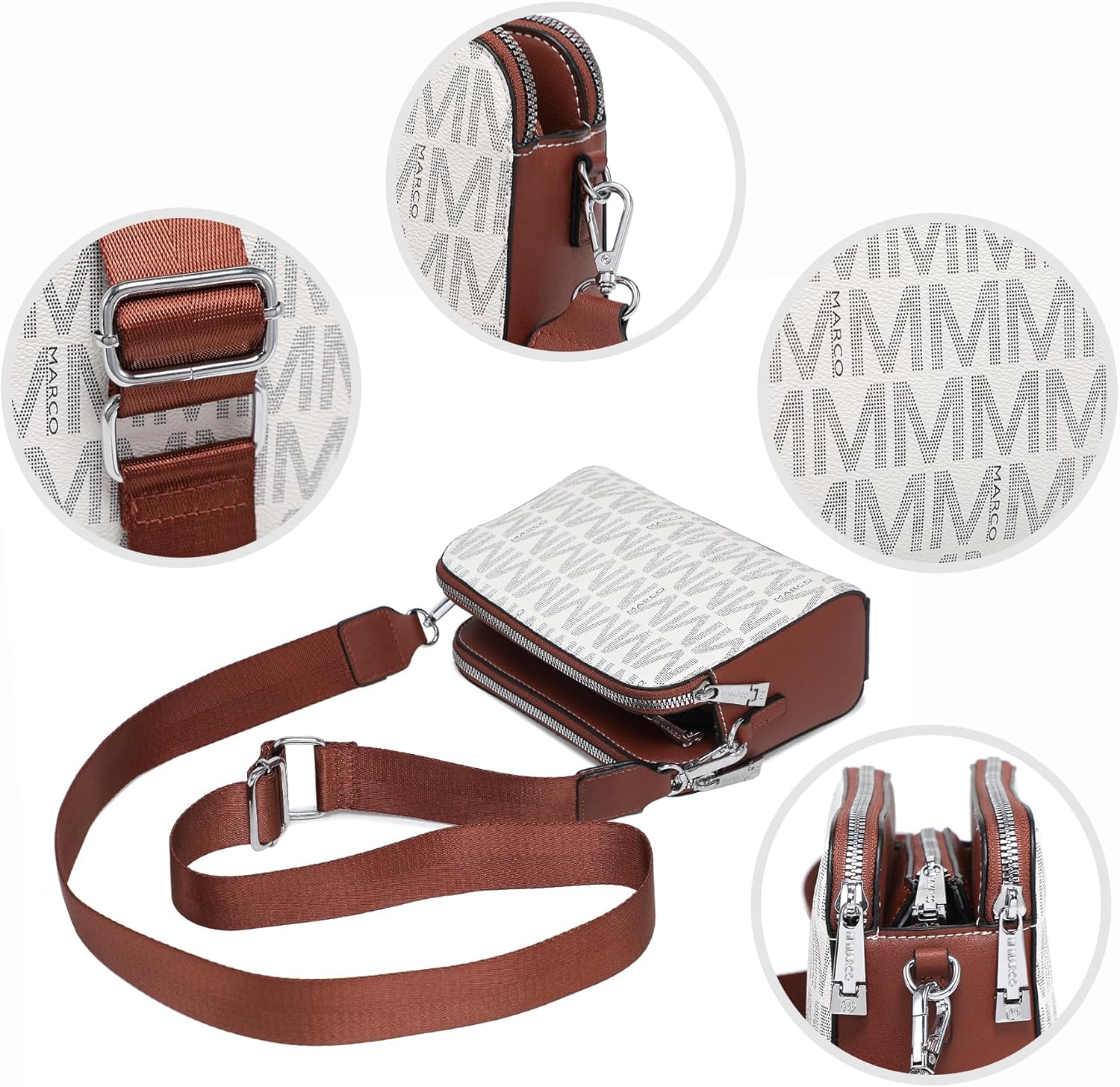 Crossbody Bags for Women Triple Zip Vegan Leather Camera Purses Small Shoulder Handbags with Wide Strap - Image 6