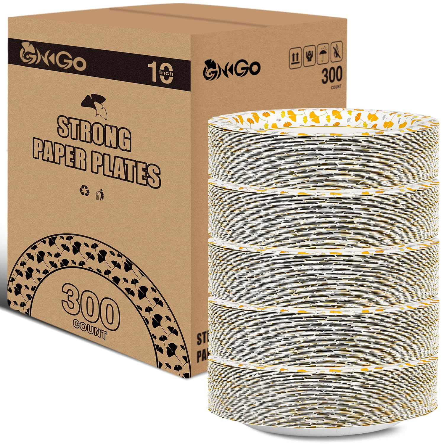 Ginkgo 300 piatti di carta da 25,4 cm, resistenti, usa e getta, per feste, picnic, matrimoni, cucina