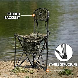Portal Extra Large Quick Folding Tripod Stool with Backrest Fishing Camping Chair with Carry Strap (Camo)