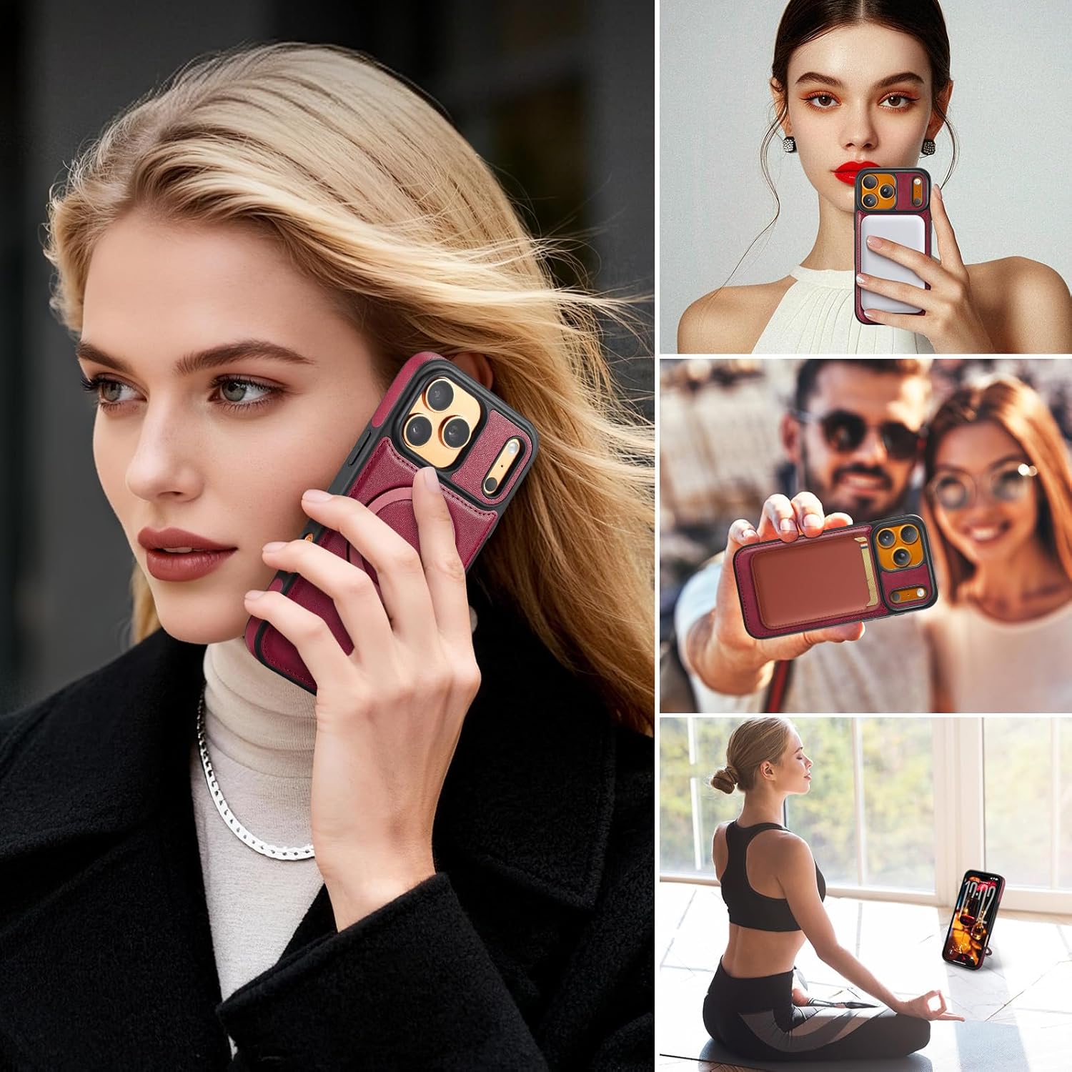 for iPhone 17 Pro Max Case with Stand, Compatible with MagSafe, Slim PU Leather & TPU Drop-Proof Protective Magnetic Kickstand Phone Cases with Tempered Glass Screen Protector 6.9", Red - Image 9