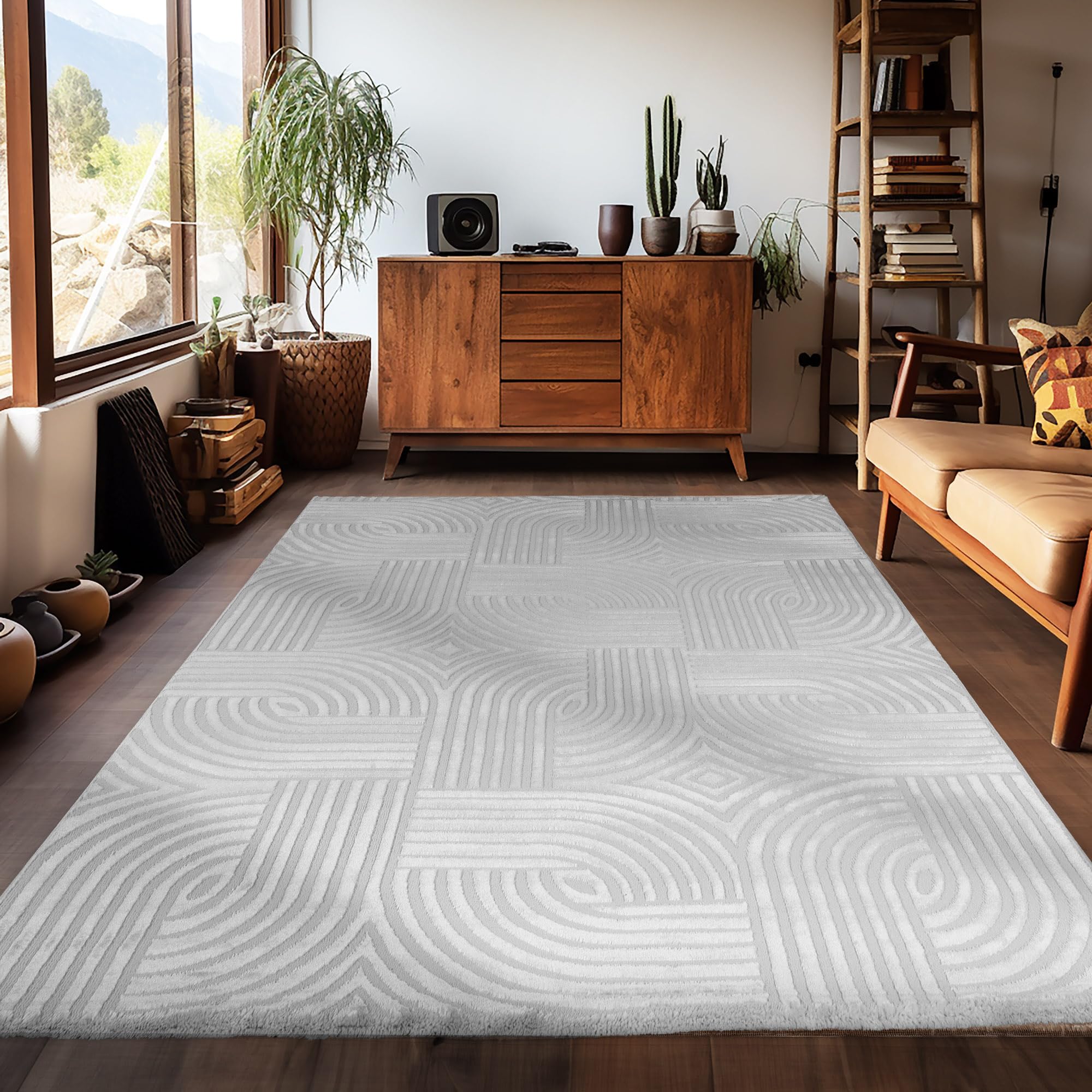 Carpetsale24 Kurzflor Teppich Wohnzimmer Skandinavisch Boho Design Einfarbig mit 3D Effekt Weich Waschbar Pflegeleicht, für Wohnzimmer Schlafzimmer Esszimmer und Küche