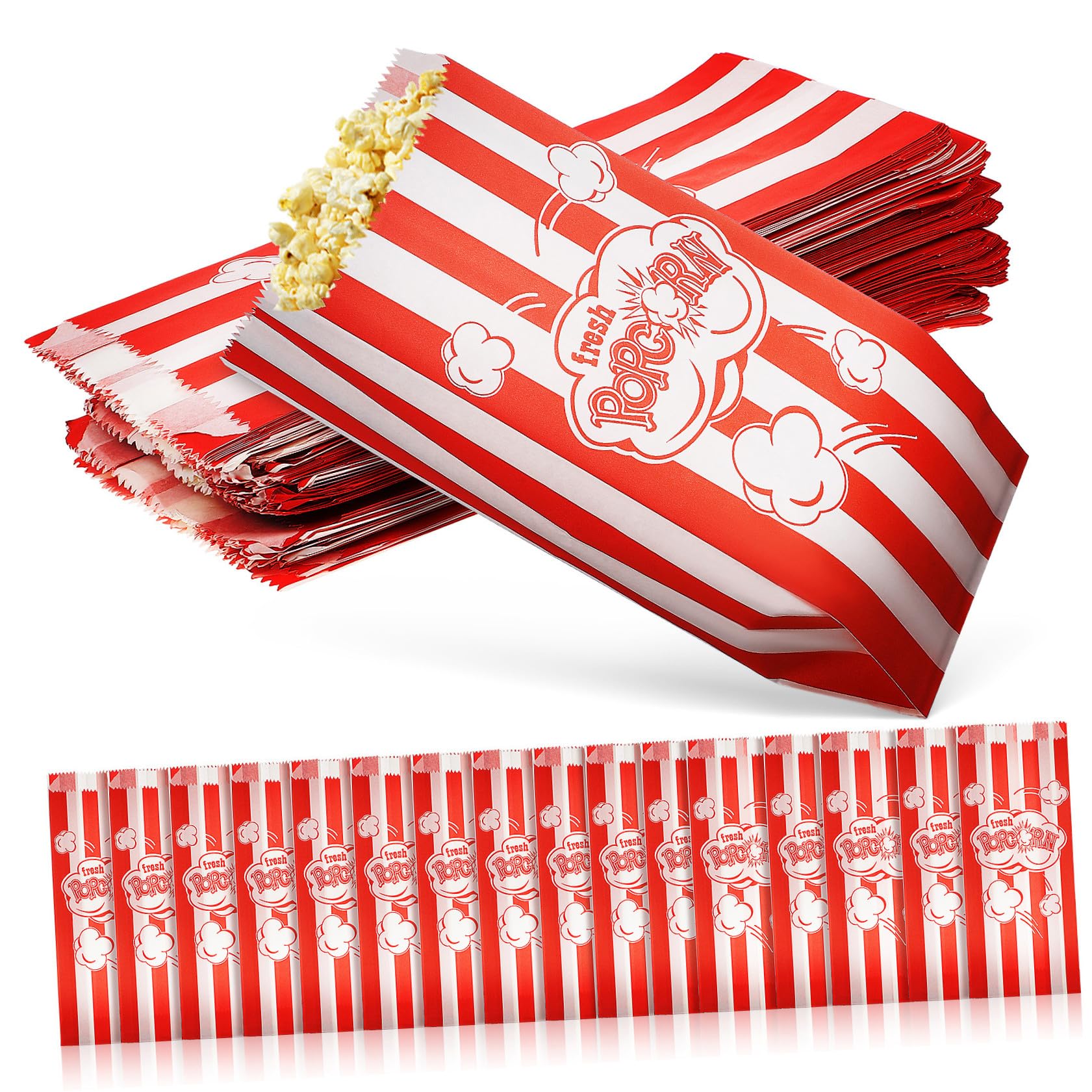 Sachets de popcorn en papier rayé | Contenant alimentaire snack x100