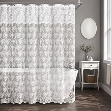 Ivory Lace Vintage Flower Shower Curtain with Attached Valance For Bathroom