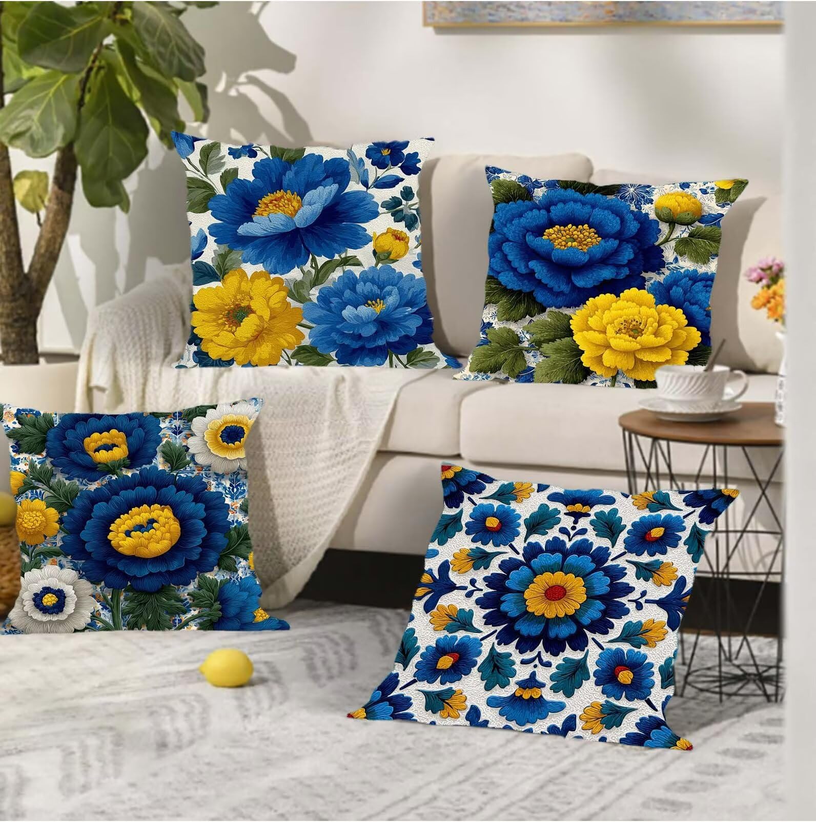 Set di 4 Fiori Verde Cuscini Per Divano, Cuscini Divano 80x80, Esterno Impermeabili Velluto cuscino, Decorativi in esterni Moderni Arredo Copricuscini Soggiorno da Letto per camera, giardini s-159