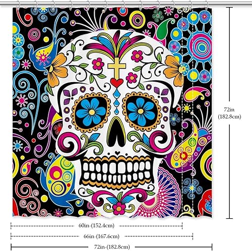 Miniatura 6 de WOSHJIUK Cortina de ducha para baño, ducha y bañera, estilo étnico, calavera de azúcar, juego de cortina de ducha con ganchos