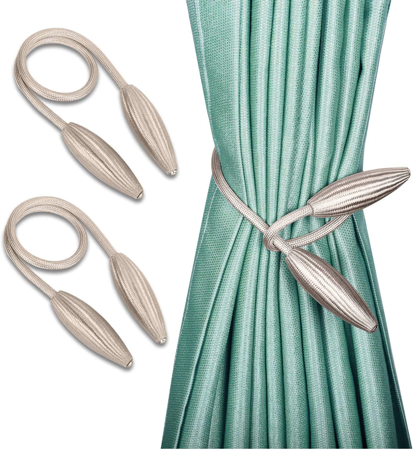 2-Pack Creative Curtain Tiebacks Window Drape Twist Tie Backs European Style Decorative Weave Rope Drapery Holdbacks for Window Drapries (16”, Beige)