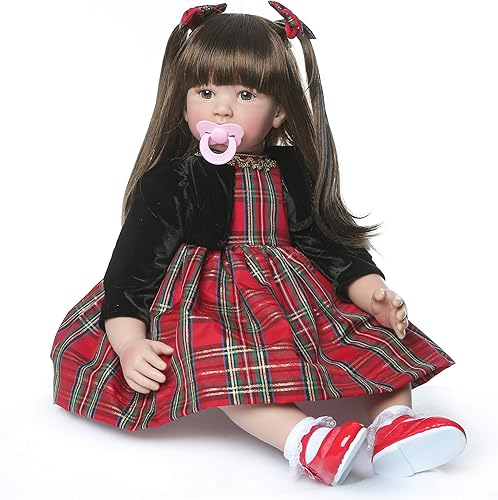 Miniatura 6 de Aimeedoll Muñeca realista de bebé de 24 pulgadas, muñeca realista con peso para bebé recién nacido, muñeca de vinilo de silicona de pelo largo