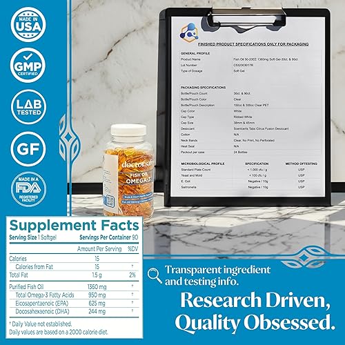 Miniatura 3 de Suplemento de aceite de pescado Omega 3  Pastillas de aceite de pescado con aroma a limón de alta resistencia, 1360 mg de EPA DHA para apoyo