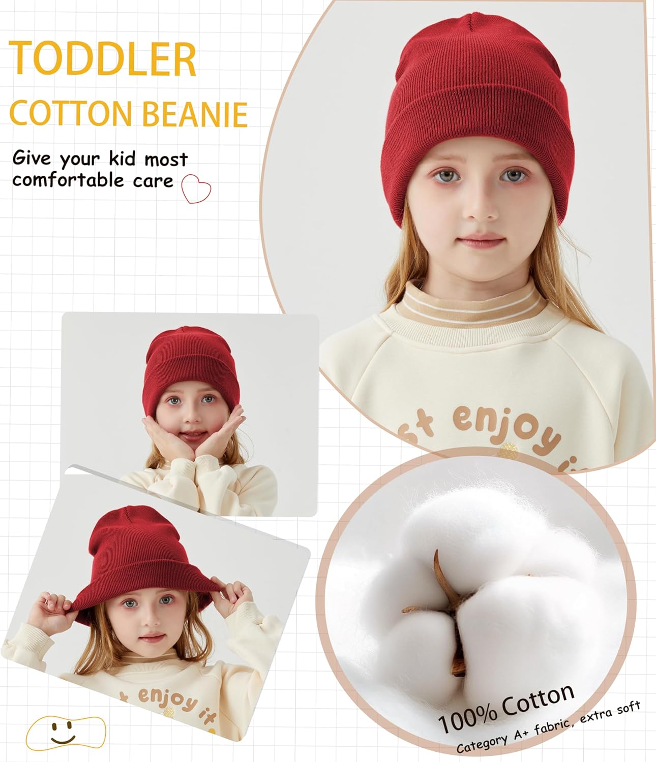 ROYBENS 100% Cotton Baby Beanie Cute Toddler Winter Hat Boys Girls Kids Soft Warm Knit Cuffed Caps Beanies for 0-8 Years - Image 5