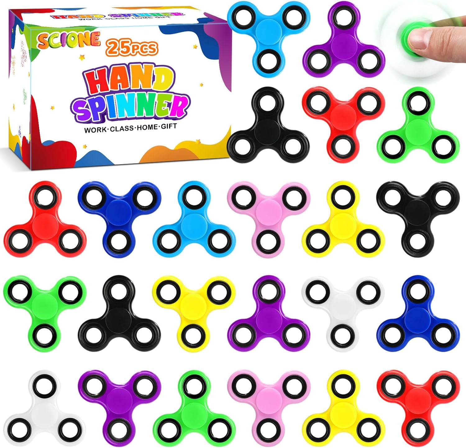 SCIONE 25 Pcs Fidget Spinners Bulk, Mini Fidget Toys for Kids, 2.08" Hand Spinner Sensory Toy Pack for Birthday Party Favors, Classroom Rewards, Goodie Bag Stuffers, Prizes