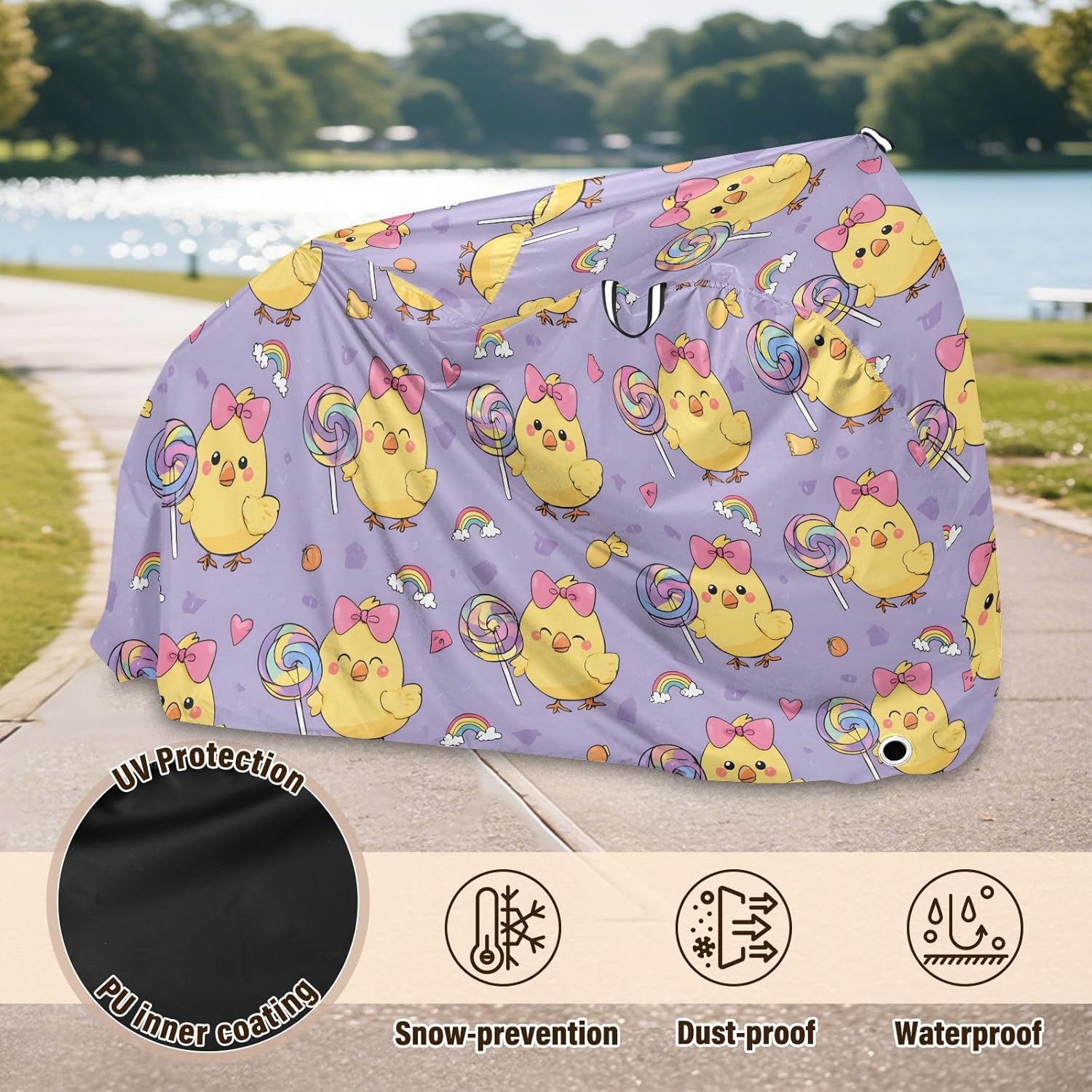 ALAZA Duck Lollipop Bike Cover Waterproof Outdoor Ebike Bicycle Covers Tarp Protection for 1/2 Bikes, Sun UV Dust Wind Proof