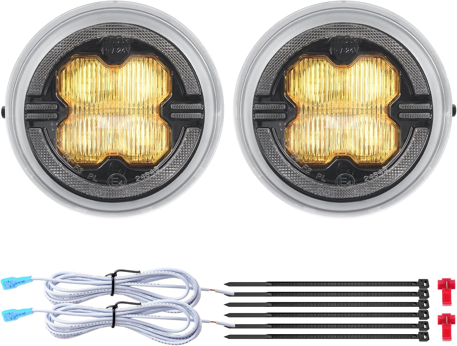 Yellow LED Fog With Halo DRL Light Compatible with 2005-2011 Tacoma 2007-2013 Tundra 2008-2017 Sequoia 2004-2008 Solara Front Bumper Fog Lights Daytime Running Light 2PCS Clear Lens