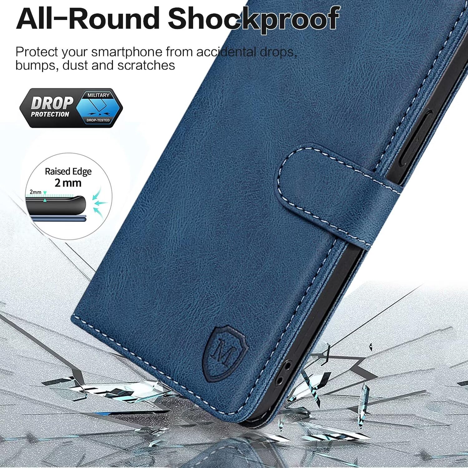 FMPC Cover Libro per OnePlus Nord 2 5G Flip Wallet Case Custodia in Pelle PU Premium,Kickstand e Slot per Schede con Magnetica Portafoglio per OnePlus Nord 2 5G,Blu