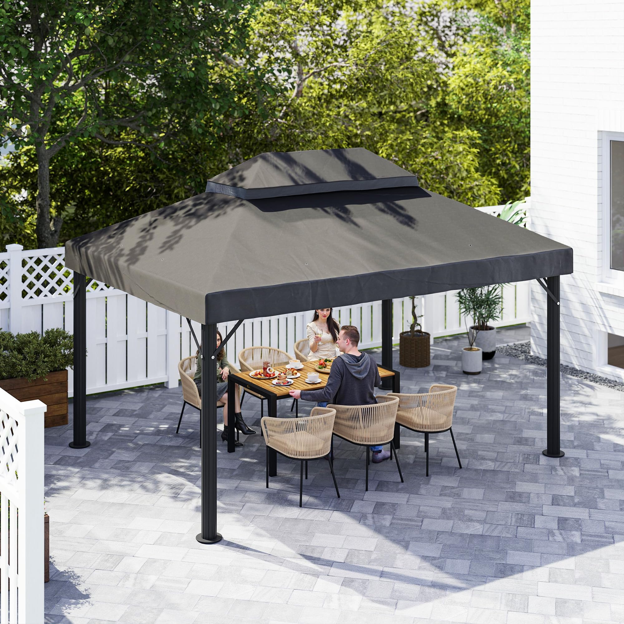 Outsunny Toile de Rechange pour Pavillon 4x3 m, Toit Double, Polyester 370 g/m², UPF30+, Gris Foncé